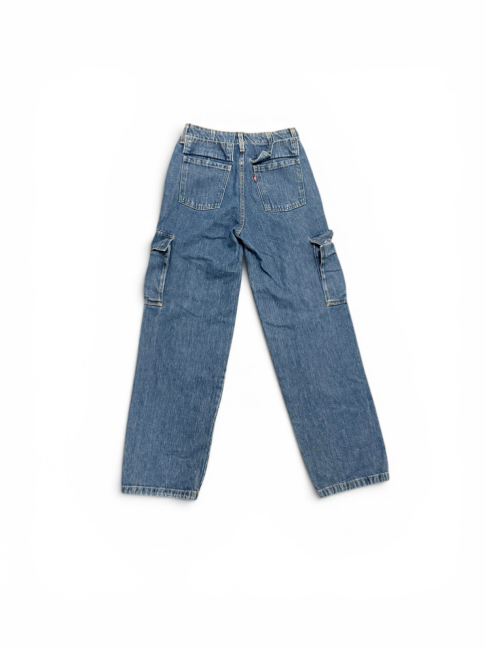 Levi’s Womens 94 Baggy Cargo Jeans Wide Leg Drawstring Hem Sz 24 Med Wash - Picture 6 of 9